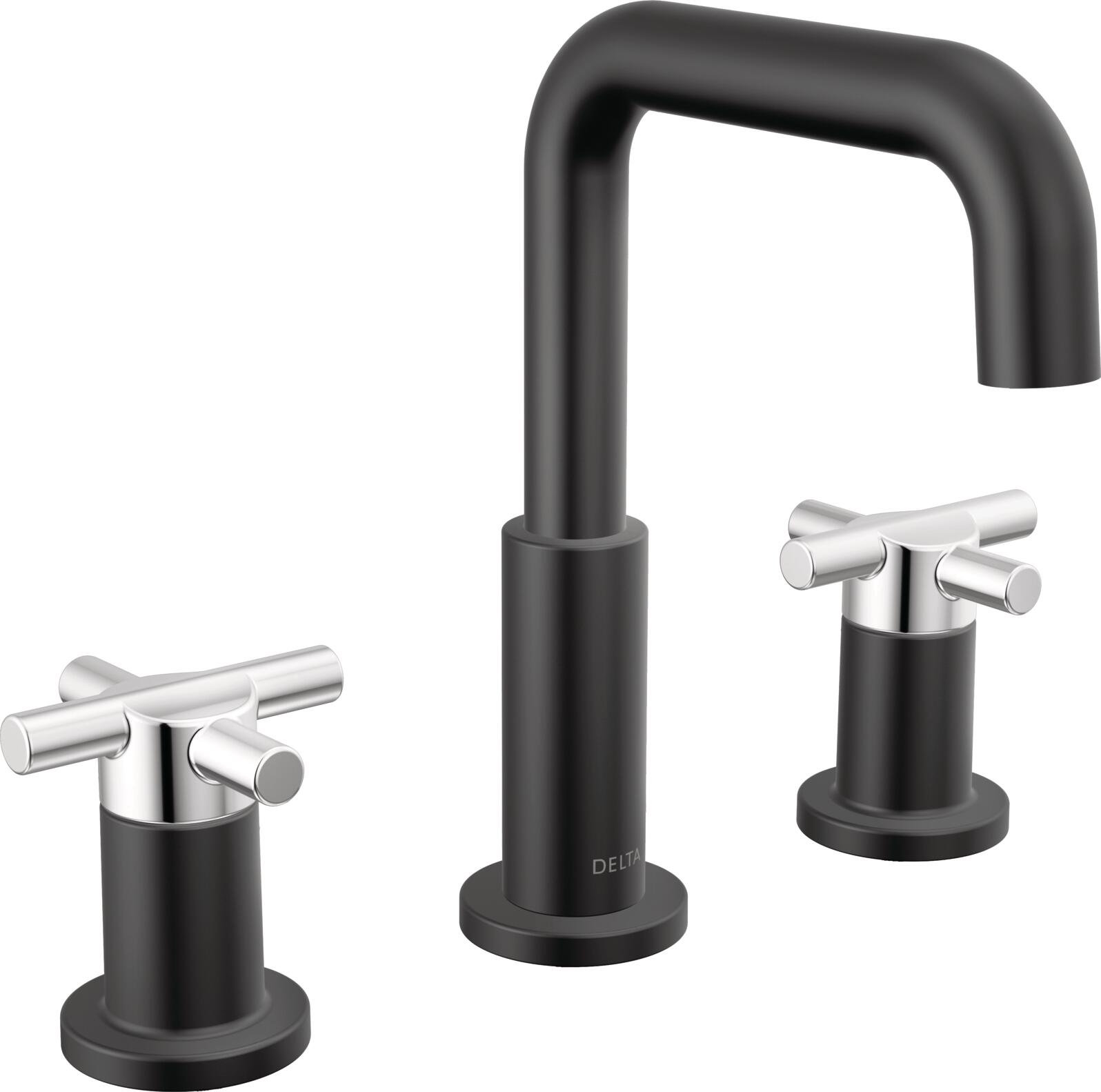 Nicoli Widespread Bathroom Faucet 3 Hole, 2-handle Bathroom Sink Faucet with Drain Assembly, Black/Chrome