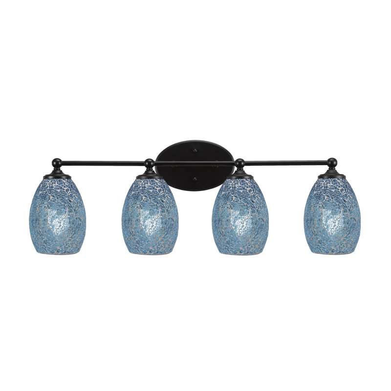Aitkens 4 Light Bath Bar Shown In Matte Black Finish With 5" Turquoise Fusion Glass