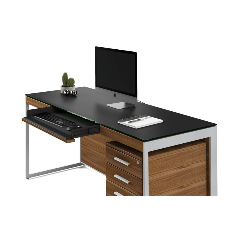 Bureau avec retour Sequel, Noyer naturel / nickel satiné