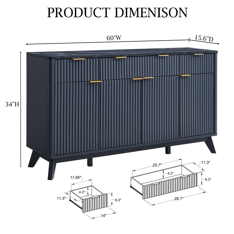 60" Sideboard Buffet Cabinet With Doors And Shelves, Dark Gray