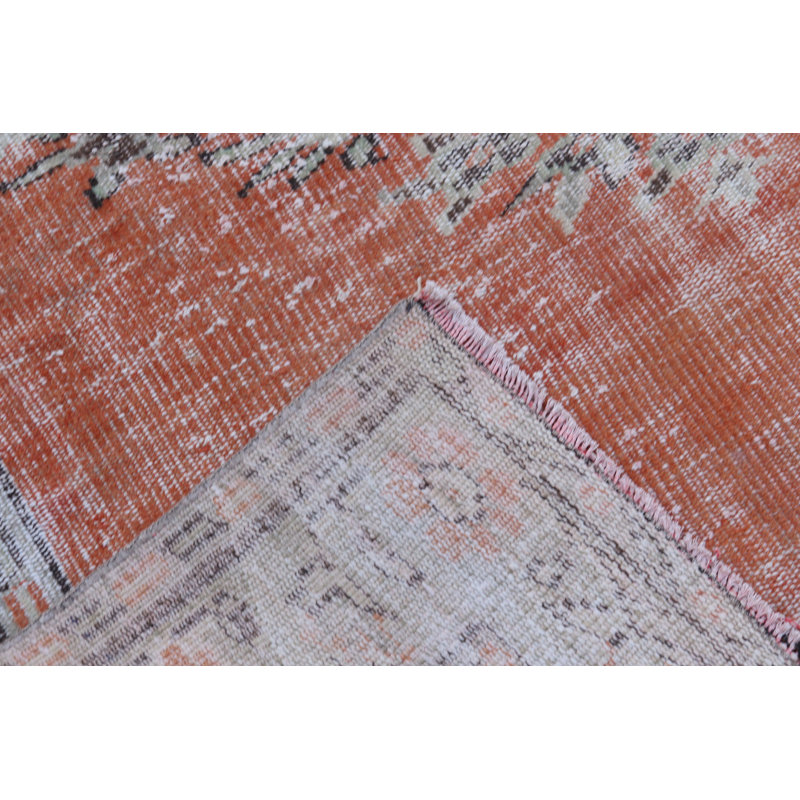 Grand tapis rétro Oushak en laine orange, idéal pour décorer un salon ou un bureau
