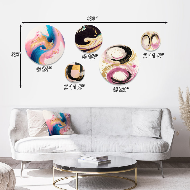 Ensemble de 5 décorations murales roses et dorées en métal