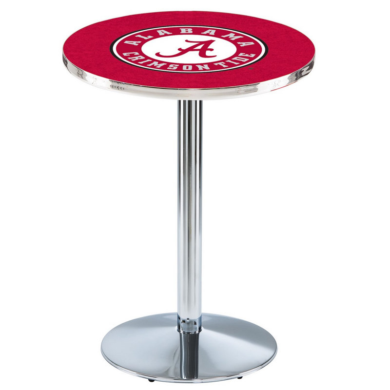 Round Metal Base Dining Table, Chrome, University of Alabama - Script "A" Logo