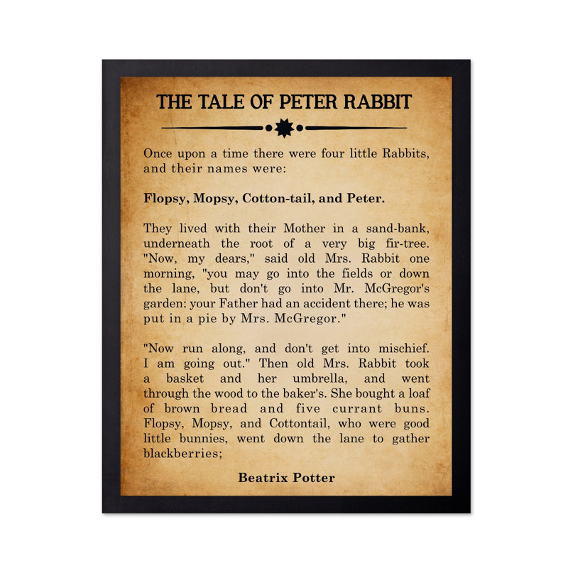 Beatrix Potter l'histoire de Peter Rabbit, H 18 po x l 24 po, Affiche, Cadre noir