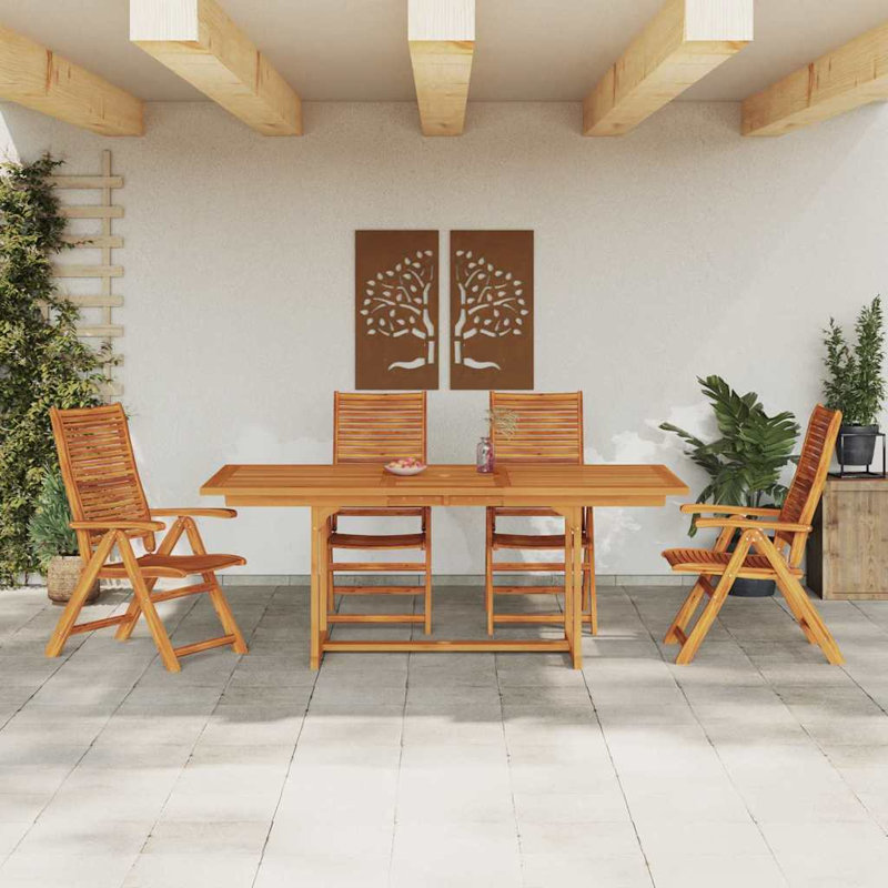 Solid Wood Patio Dining Set Table,, 74cm H x 200cm W x 100cm D, 4