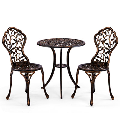 Outdoor 3-Piece Cast Aluminum Leaf Bistro Set by Fleur De Lis Living