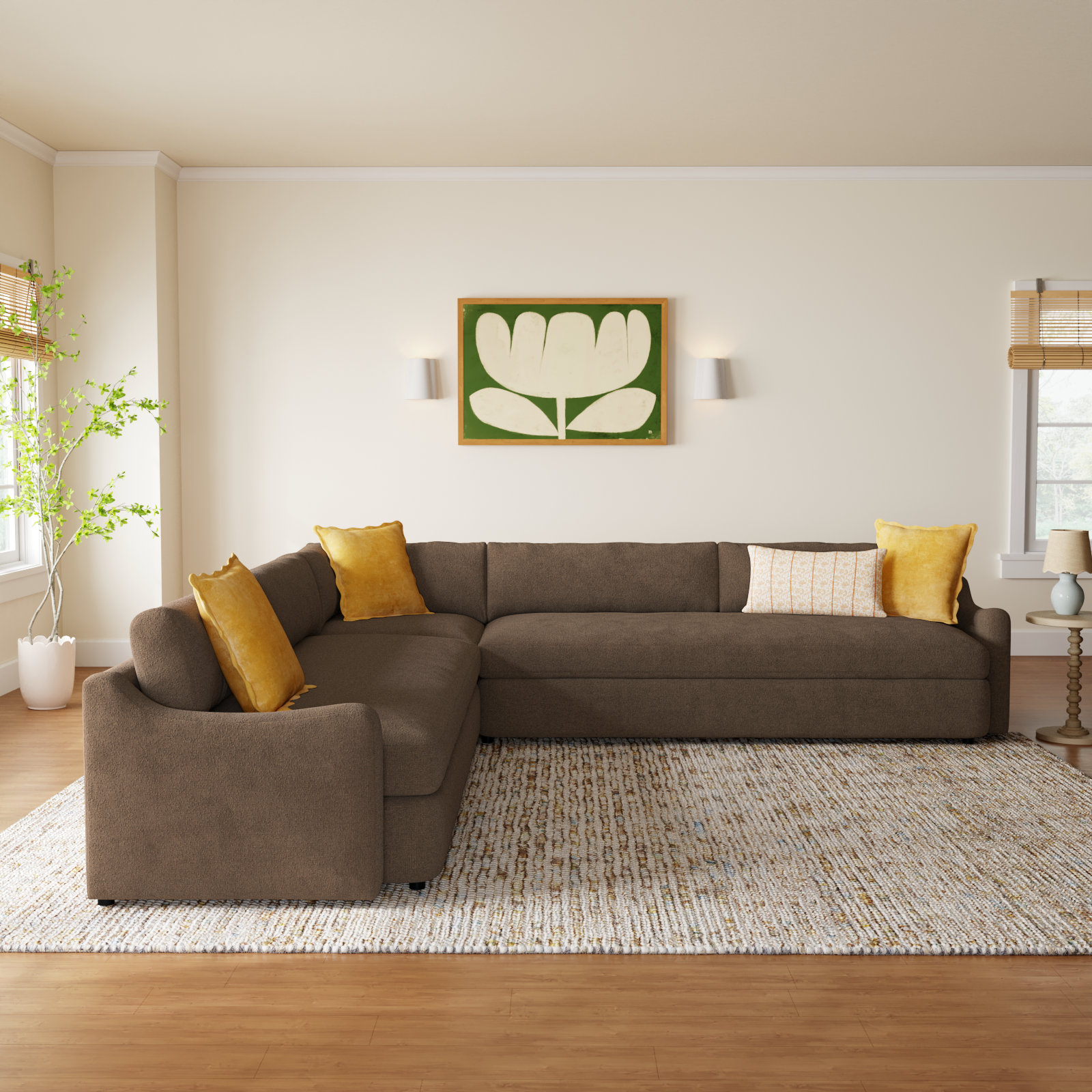 Aurelia 3-Piece Sectional, Brown LInen