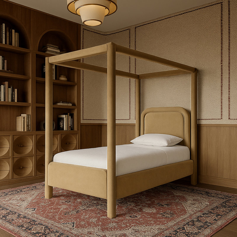 Lit tapissier Salina, Simple, Velours brun clair