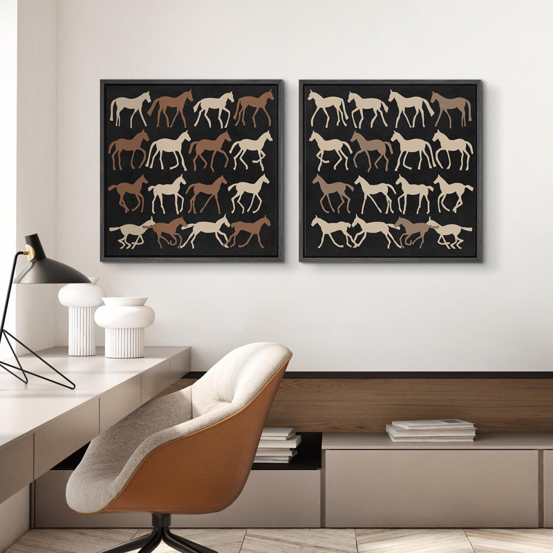 Abstrait cheval minimaliste moderne Moody foncé neutre décor de salon, impression sur toile encadrée, Noir, noir, noir, noir