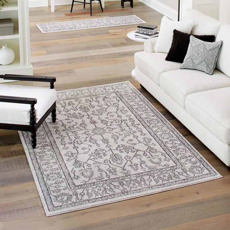 Tapis traditionnel gris foncé ivoire, Rectangle 10 pi x 13 pi