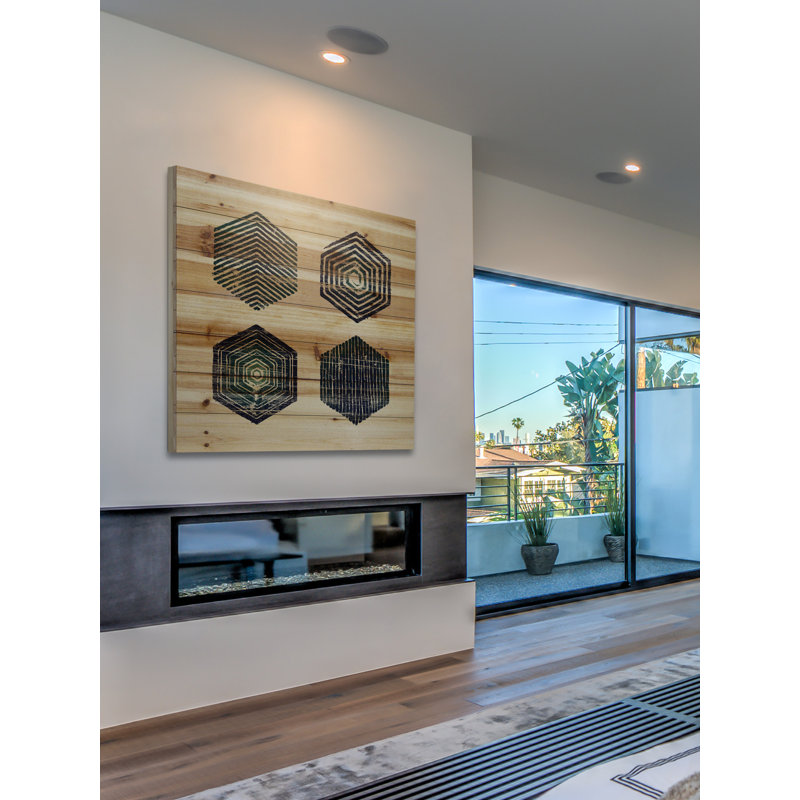 « hexagonale quad », impression sur bois, 40 po x 40 po