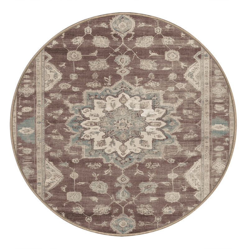 Tapis brun lavable à la machine, Rond 3 pi