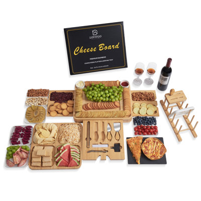 Dakota Fields Charcuterie Board Gift Set, 29 PCS Bamboo Cheese Board Serving Trays With Slate Cheese Board, 8 Ceramic Plate, Unique Newlywed Gifts, Housewarming Gift, Bridal Shower Gift