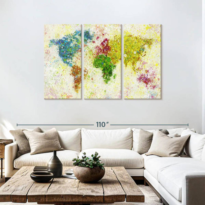 Aliaz Paint Blotches World Map, 48" H x 74" W