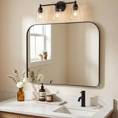 Miroir de salle de bain rectangulaire à large arche | Cadre en acier inoxydable