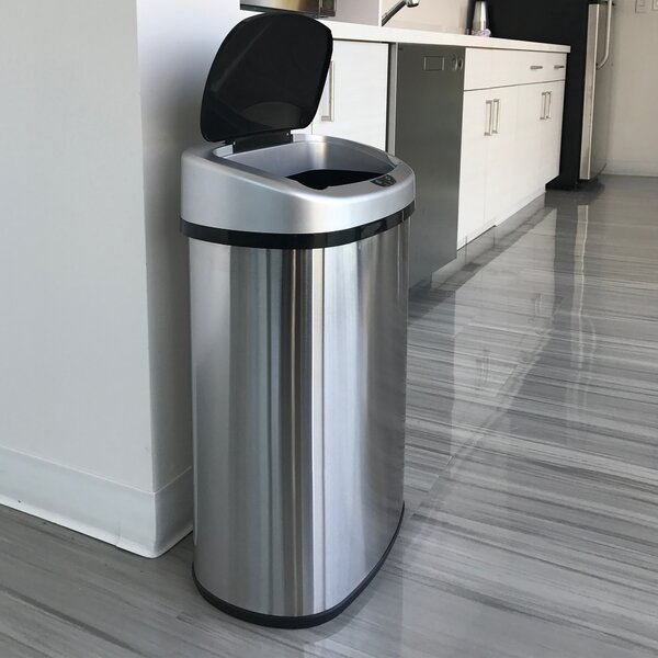 iTouchless 13 Gallon SensorCan Stainless Steel Oval Touchless Trash Can with Odor Control System