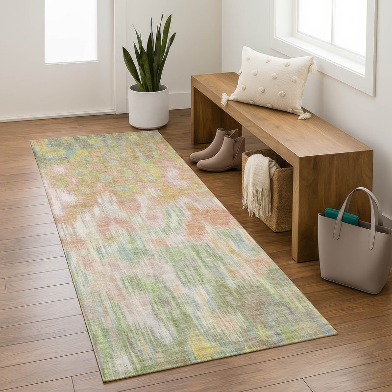 Premium Machine Washable Mayfield AMF2129 abstract Rug, Coral, 2'3" x 7'6" Runner