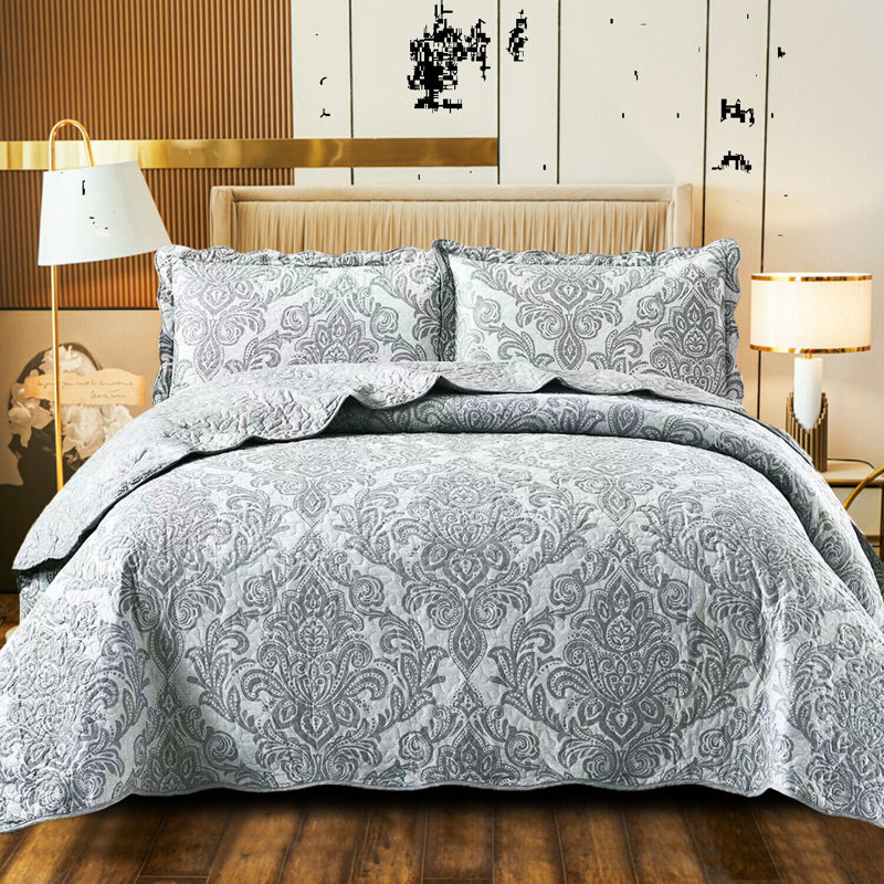 Casim Microfiber Bedspread with Pillowcases, Super King, Grey