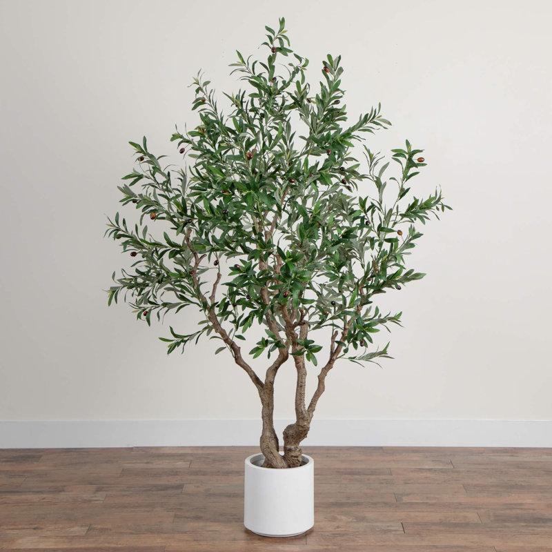 Artificial Grand Olive Tree in White Decorative Planter, 72" H x 38" W x 10" D