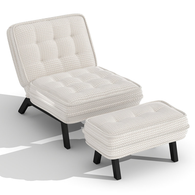  25.98'' Wide Modern Soft Upholstered Accent Chair With Adjustable Backrest And Ottoman, Beige