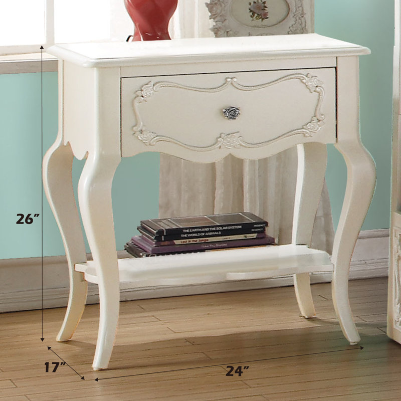 Abdullah 1-Drawer Nightstand with Bottom Shelf in Pearl White, Pearl White