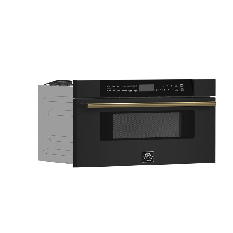 Tiroir à micro-ondes 30 po Forno Espresso Capoliveri noir, 1,2 pi cu, 1000 watts, poignée en laiton antique