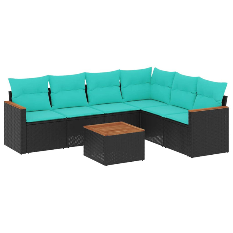  Ensemble de canapé de patio 7 pièces avec coussins en rotin de polyester noir