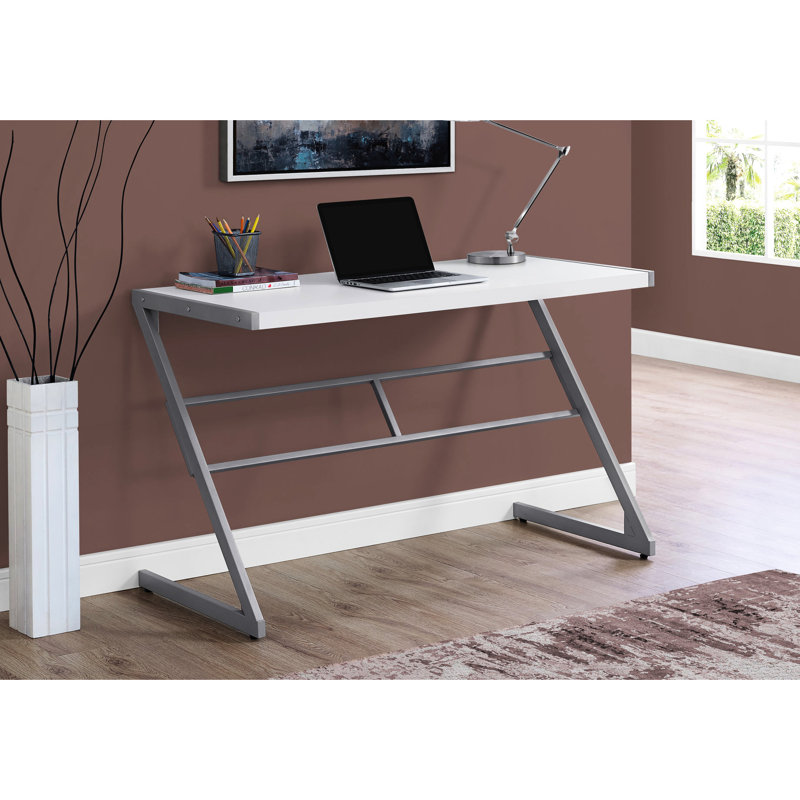 Bureau moderne pour le travail à domicile - l 48 po stratifié blanc et métal gris, attrait contemporain fonctionnel et compact avec un design attrayant