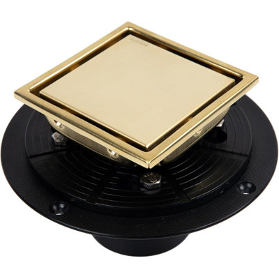 Square Shower Drain With Flange, Brushed Gold