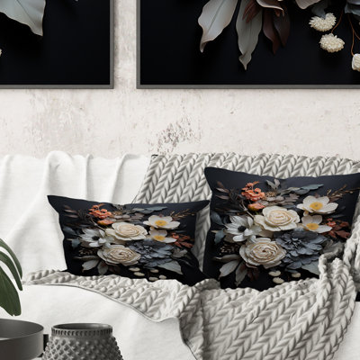 Coussin décoratif blanc avec imprimé de fleurs blanches saisonnières Elegance I