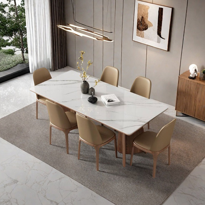 Ash sintered stone unique shape dining table set, 30.31"H x 70.87"L x 35.43"W