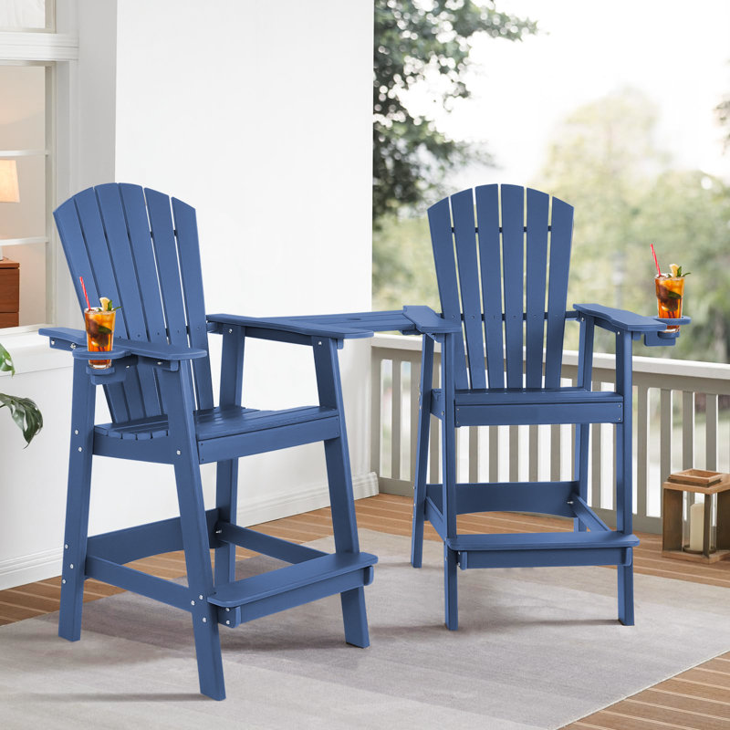 Outdoor Tall Adirondack Chairs With Connecting Tray, Navy Blue