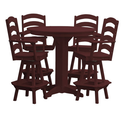  Poly Composite Josie 5-Piece Bar Set with Round Table, Cherry Wood