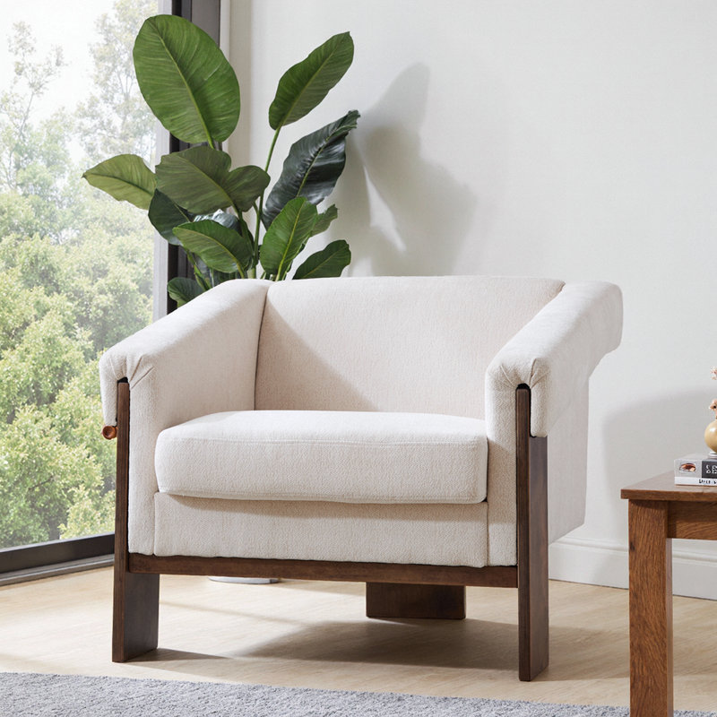 Chaise d'appoint en tissu beige Mid-Century Sierra, Tissu beige