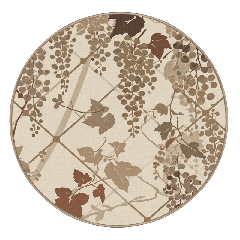 Machine Washable Parrilla Wisteria Classic Trellis Rug in Beige – Beige Binding, 6' Round