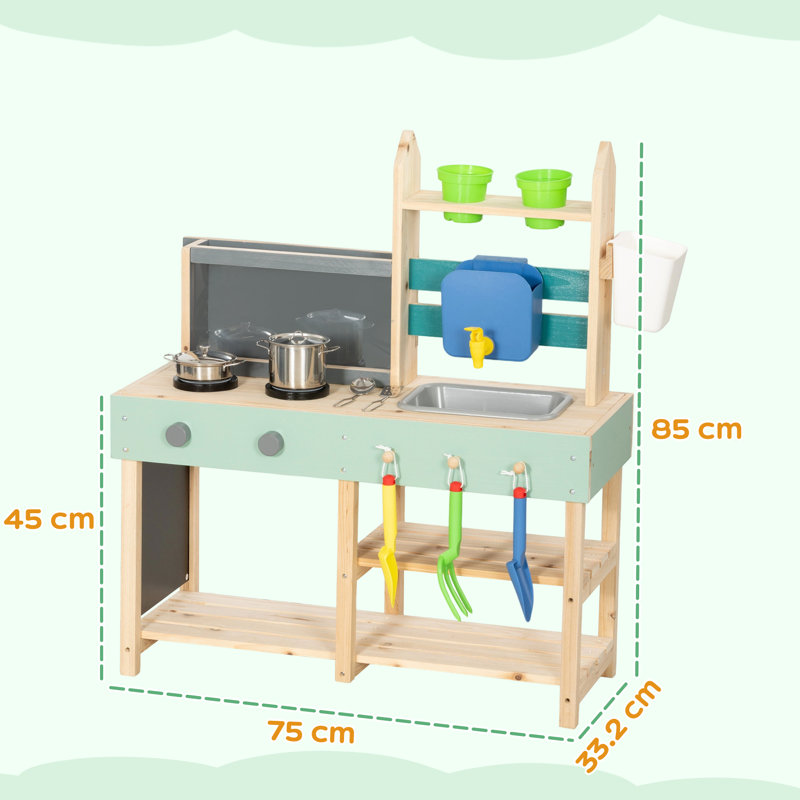AIYAPLAY Mud Kitchen for Kids Outdoor Wooden Play Stove Faucet Blue