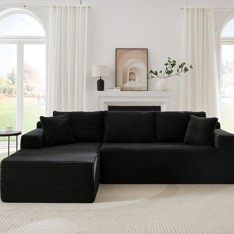 Canapé modulaire en L avec siège profond, sans assemblage requis, canapé-lit modulaire pour salon, chambre à coucher, appartement, noir
