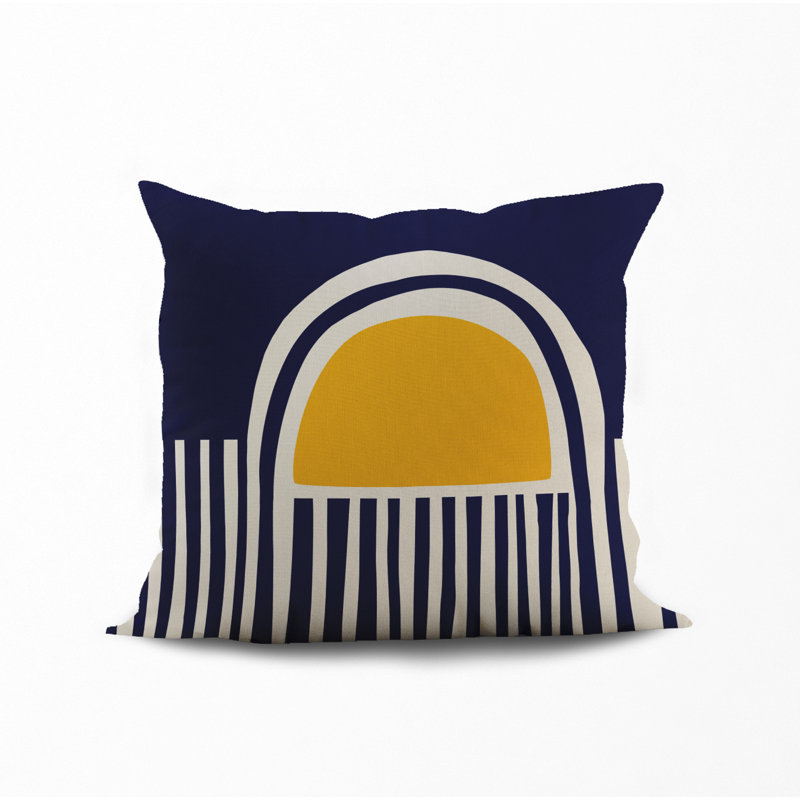 Jeté carré en polyester intérieur / extérieur, L 15 po x H 15 po, Jaune / Bleu Marine