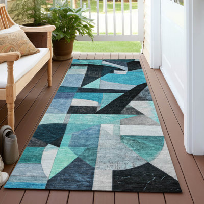 Tapis bleu sarcelle lavable à la machine intérieur / extérieur Xhevrie