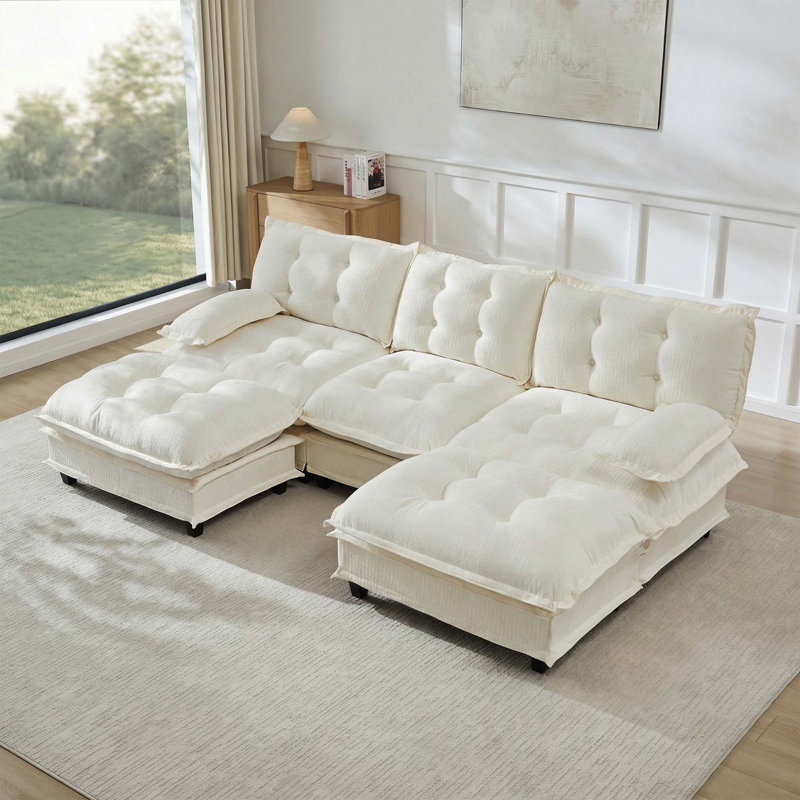 Canapé modulaire en forme de U de 107 pouces avec 2 repose-pieds et 3 coussins en chenille profond pour un confort et un style ultimes