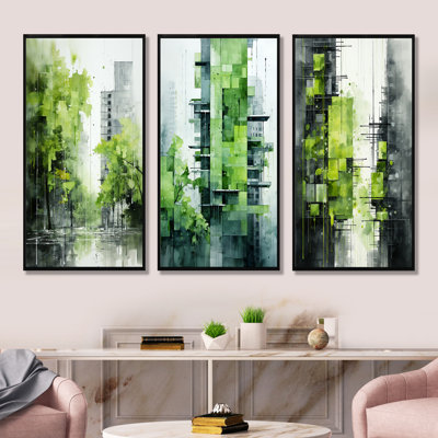 Lime Lofts Skyscraper City Horizon - Skyscrapers Wall Art Prints Set Of 3