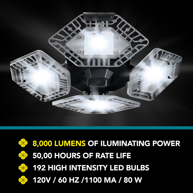 Bell+Howell Quadburst 8000 Lumens Multi Directional Ceiling Light with 4 Adjustable Panels