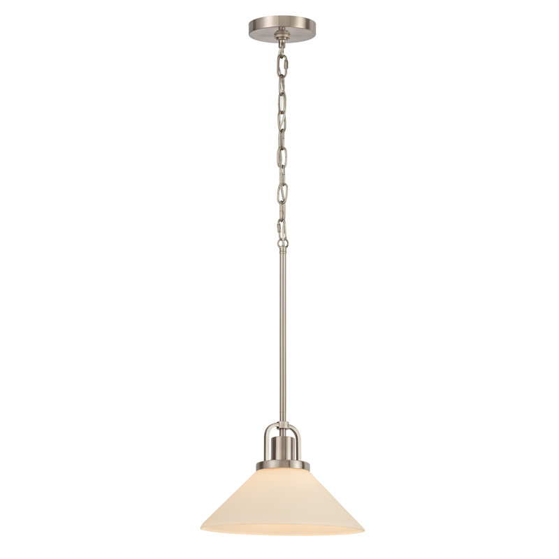 1-Light Contemporary White Cone Pendant Light with Opal Glass Shade