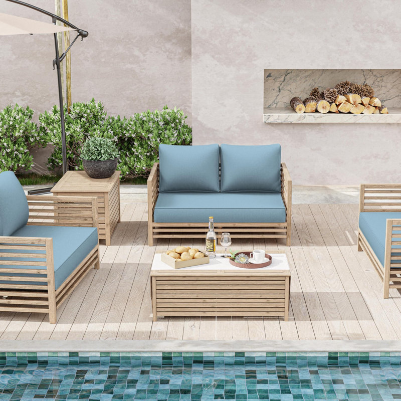 Wynee Outdoor 5'' Loveseat Cushions Bench Seat / Back Cushion, Only Cushions, Light Blue