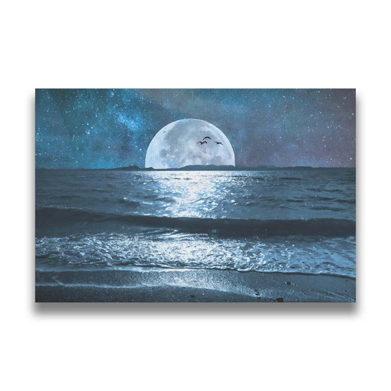 Grande lune dans un ciel nocturne par Hal Halli. Toile giclée sur toile tendue avec cadre flottant, Toile tendue
