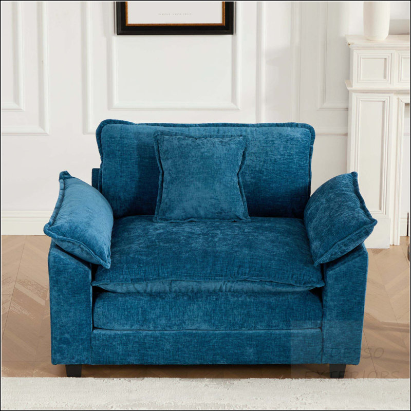 Canapé modulaire Cloud avec coussin double couche, Chenille bleue, 1 siège