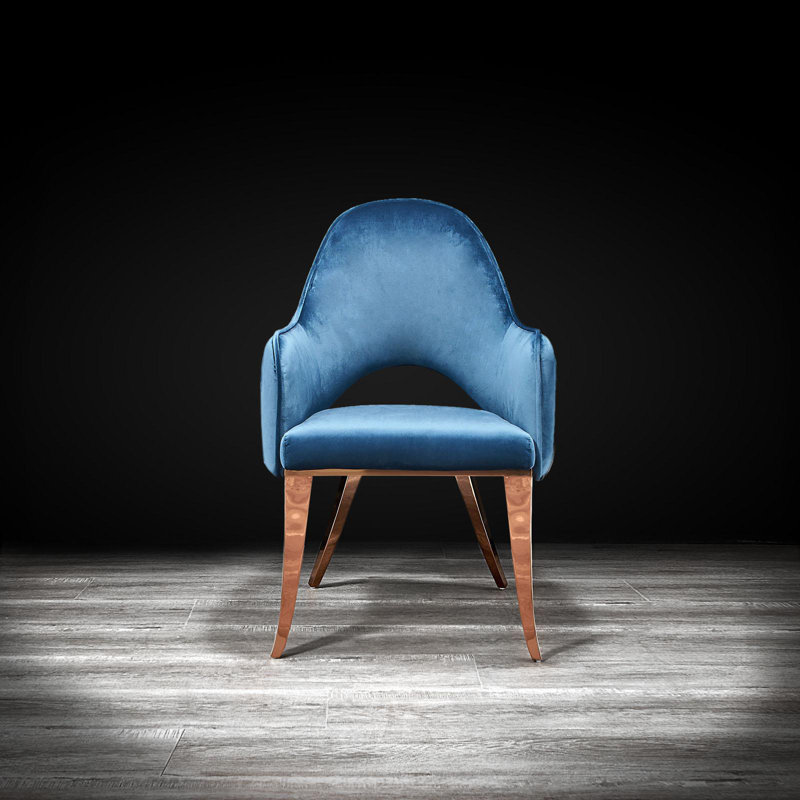 Chaise d'appoint en velours Merriott, Bleu, Or