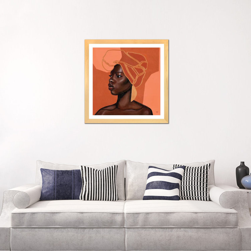 « Adah » par Bria Nicole-impression d’art graphique, H 24 po x l 24 po x p 1 po, Toile avec cadre en bois beige, Blanc