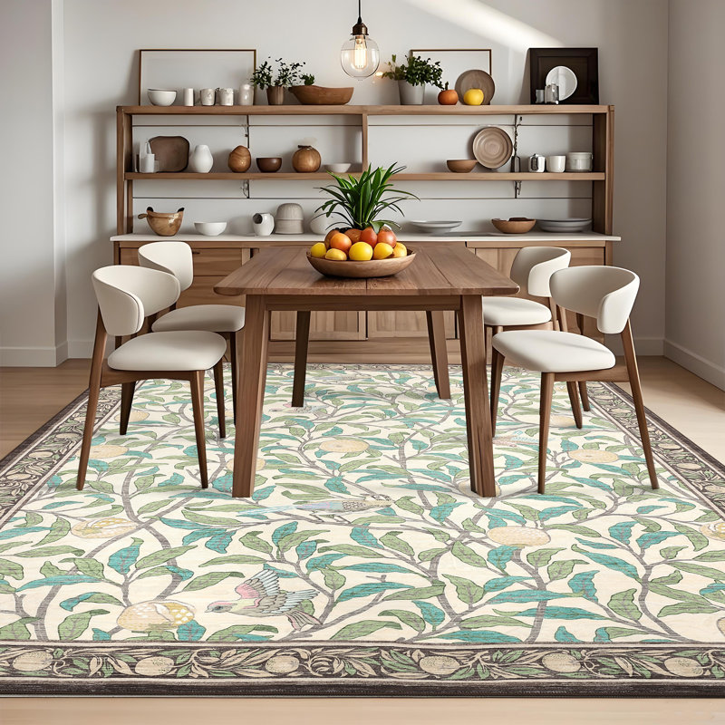 Farmhouse Machine Washable Rug for Living Room, Non-Slip Botanical Area Rugs, Low Pile Stain-Resistant Vintage Carpet, Soft Foldable Print Floor Mats for Bedroom, Nursery, Home Office