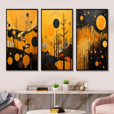 Native Saffron And Ebony Heritage - Native American Art Wall Art Living Room Set Of 3